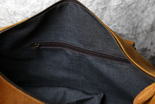 Load image into Gallery viewer, Brown Leather Travel Duffle Bag For Men - Business Trip Handbag Shoulder Genuine Leather Messenger Bag
