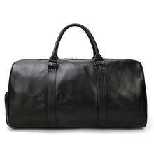 Load image into Gallery viewer, Black Leather Travel Duffle Bag For Men - Business Trip Handbag Shoulder Genuine Leather Messenger Bag
