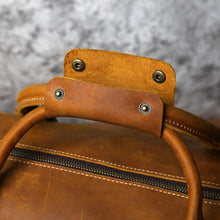 Load image into Gallery viewer, Brown Leather Travel Duffle Bag For Men - Business Trip Handbag Shoulder Genuine Leather Messenger Bag
