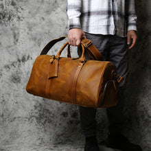 Load image into Gallery viewer, brown leather gym bag
