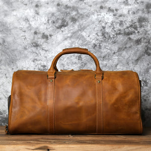 handmade leather duffle bag