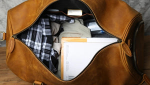 Brown Leather Travel Duffle Bag For Men - Business Trip Handbag Shoulder Genuine Leather Messenger Bag