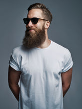 Load image into Gallery viewer, Man just brushed his beard and combed his mustache. The best styled beard and mustache after a great comb and brushing.
